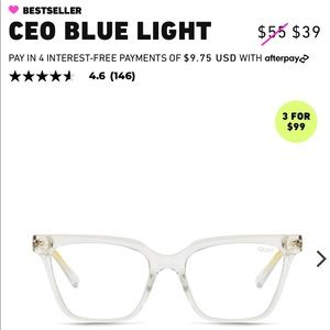 QUAY CEO Bluelight Glasses. NWT, comes with case and cleaning cloth.